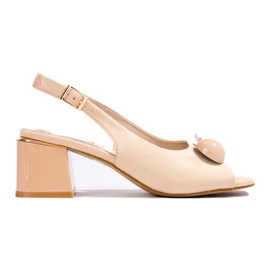 Sandale de piele intoarsa bej cu toc mic de la Shelovet 2