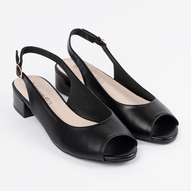 Goodin Sandale negre elegante cu toc mic negru 1
