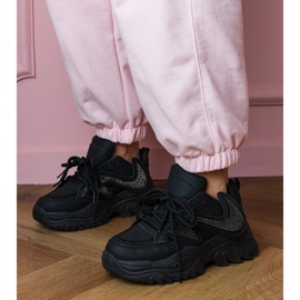 Adidași negri pe o talpă masivă cu zirconi negru 2