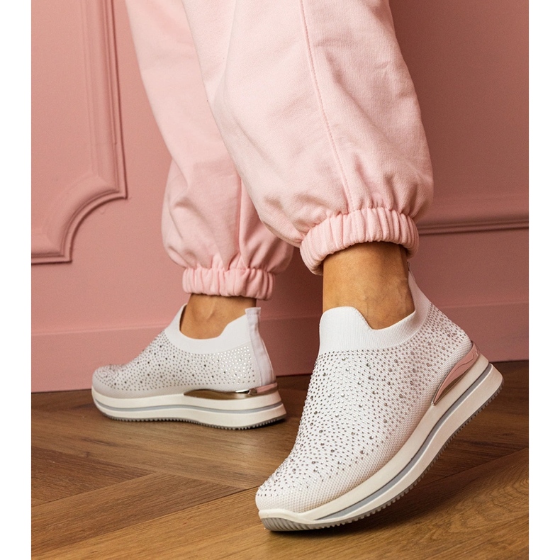 Adidatoarele albe pentru femei pe platformă cu zirconi 1