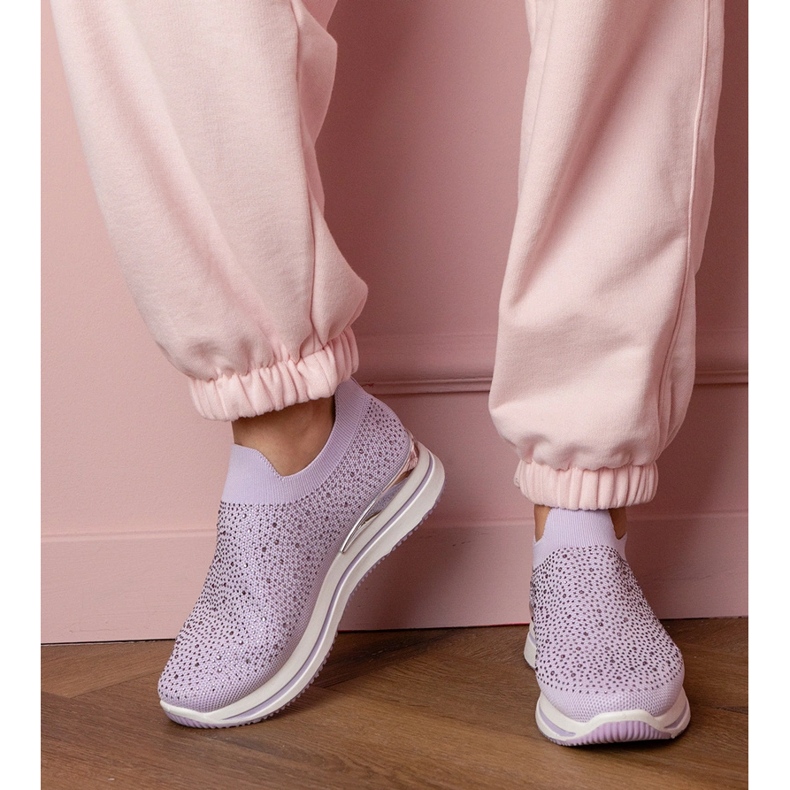 Adidași pentru femei violet pe platformă cu zirconi 1