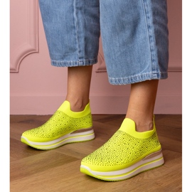 Adidași neon galbeni pe platformă cu zirconi 1