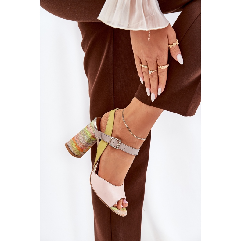 Sandale elegante din piele pe Laura Messi 2136 Post multicolor bej 2