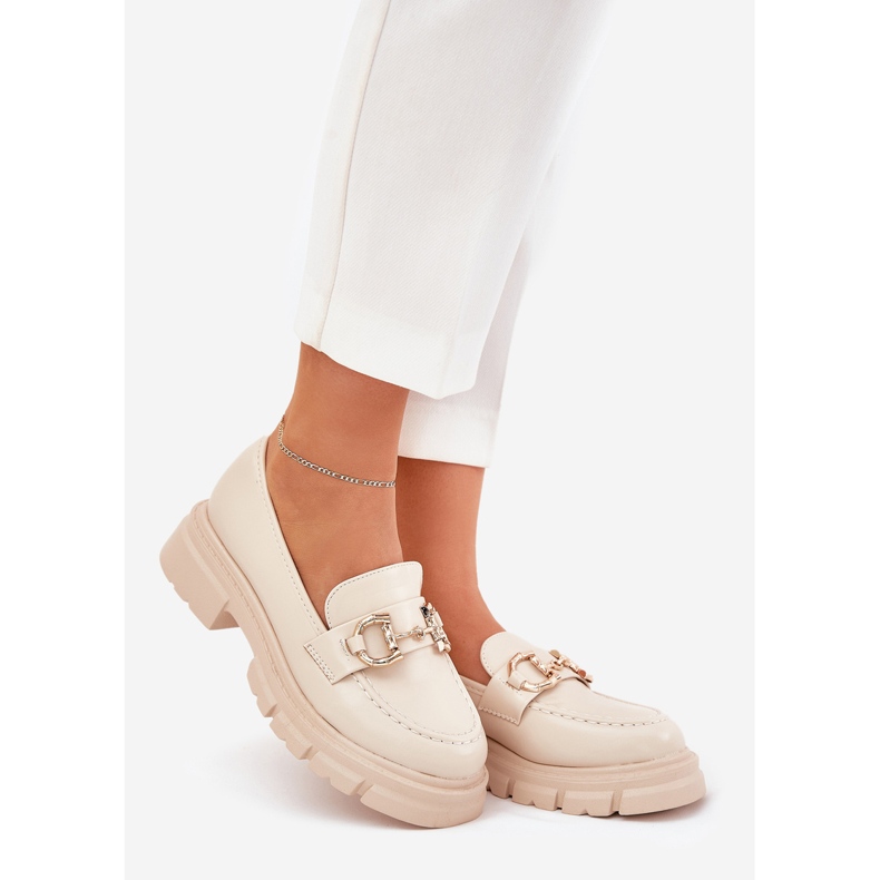 Plăcile din piele Eco pentru femei cu detalii de aur bej 1