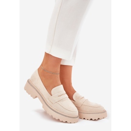 Eco -mocasinele feminine cu zirconi bej 1