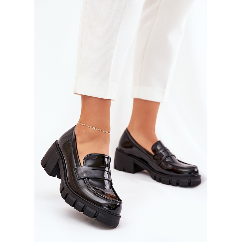 Pantofi pentru femei pictați pe un călcâie masivă negru 2