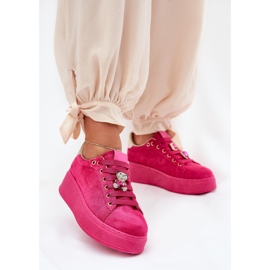 Adidași pentru femei pe platformă cu ursuleț fuchsia roz 2