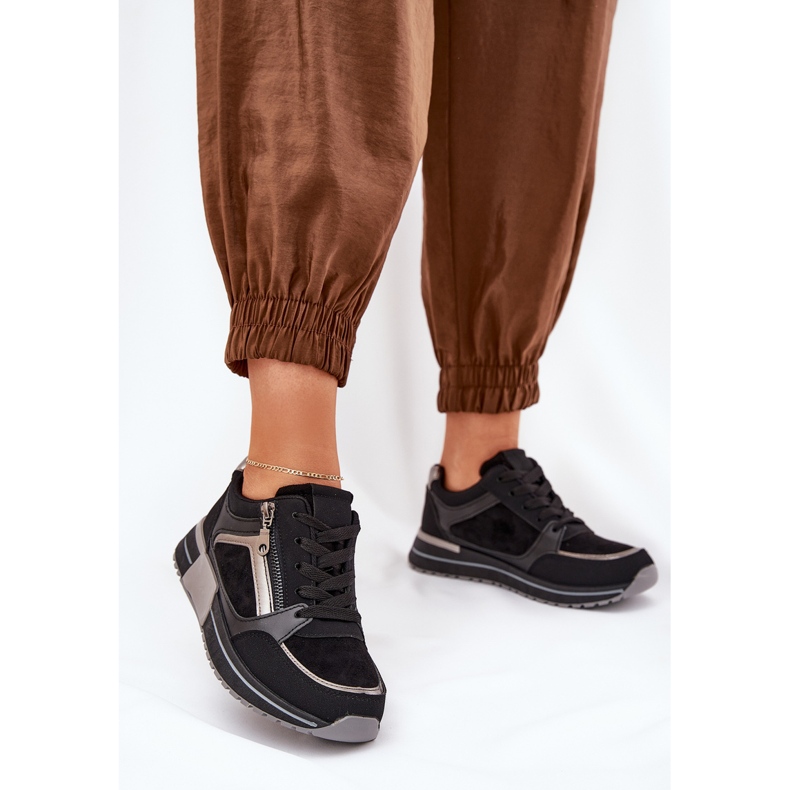 Încălțăminte sport pentru femei cu un fermoar pe platformă neagră negru 2 Încălțăminte sport pentru femei cu un fermoar pe platformă neagră negru 2