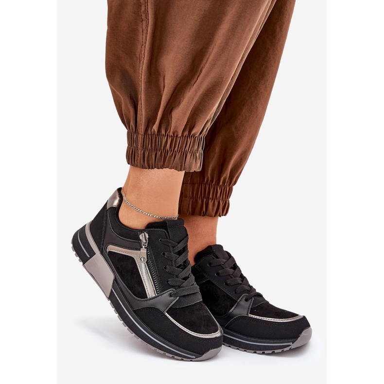 Încălțăminte sport pentru femei cu un fermoar pe platformă neagră negru 1 Încălțăminte sport pentru femei cu un fermoar pe platformă neagră negru 1