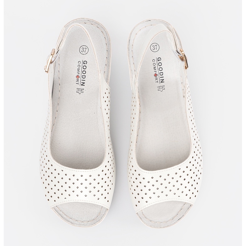Goodin Sandale albe deschise cu pană 2 Goodin Sandale albe deschise cu pană 2