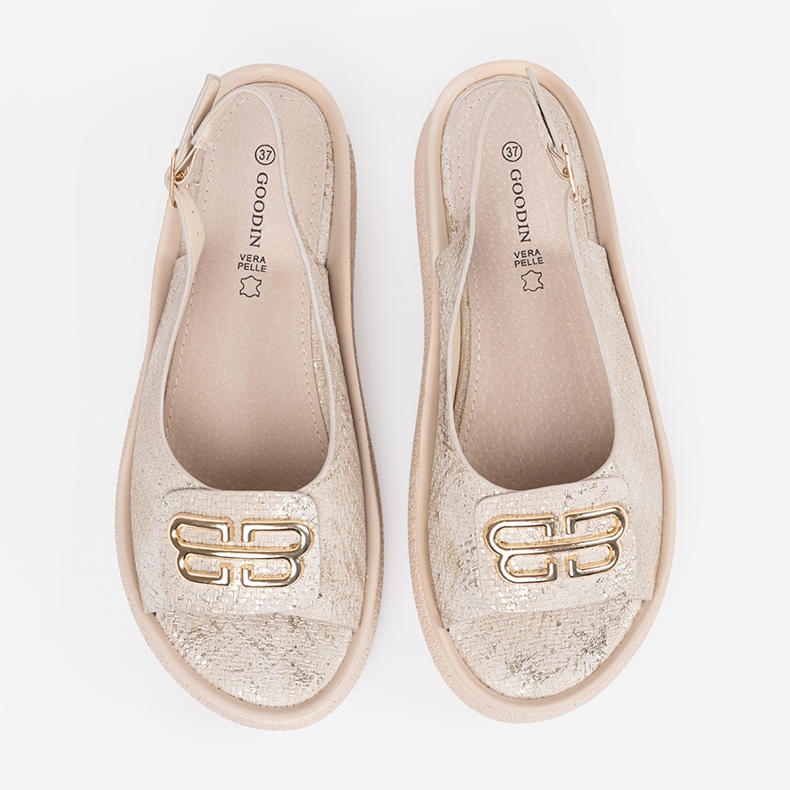 Goodin Sandale plate cu decorare taupe bej 2 Goodin Sandale plate cu decorare taupe bej 2