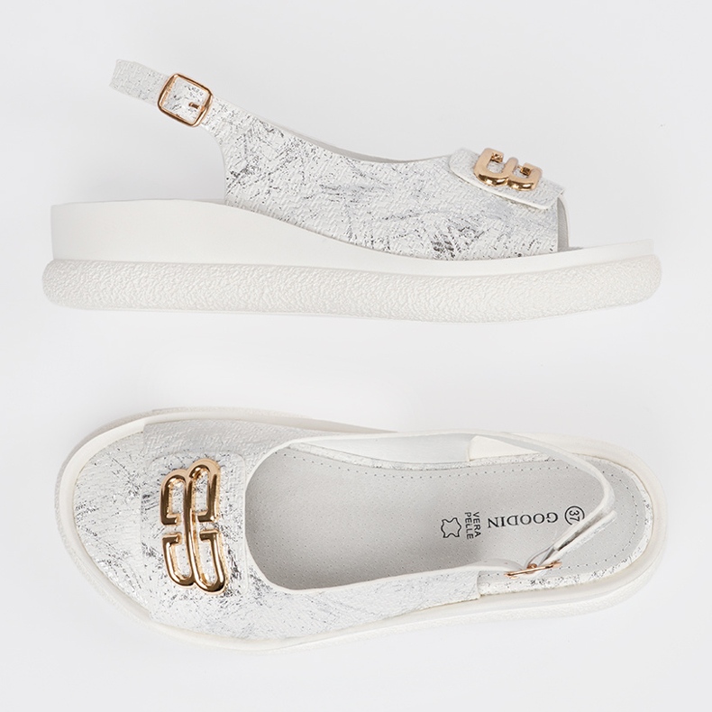 Goodin Sandale plate alb cu ornament 2