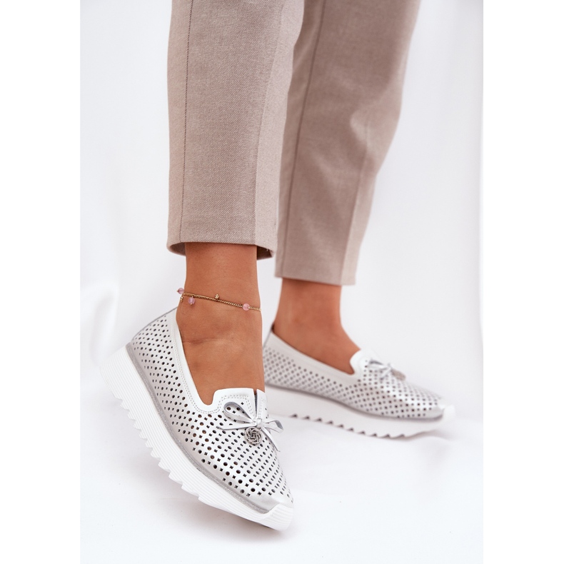 S.Barski Pantofi pentru femei Openwork din piele din piele naturală LR51-631 Silver argint 2