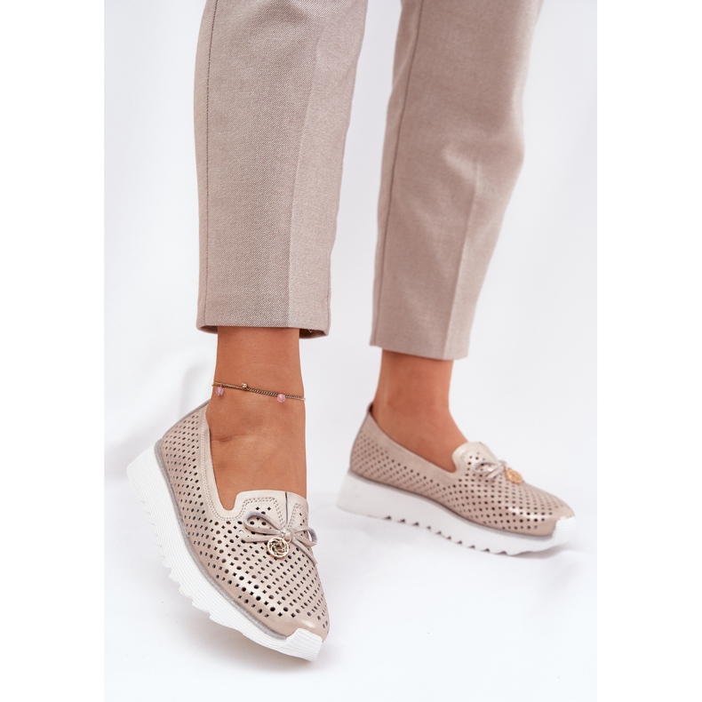 S.Barski Pantofi pentru femei Openwork din piele din piele naturală LR51-631 PLN de aur 2 S.Barski Pantofi pentru femei Openwork din piele din piele naturală LR51-631 PLN de aur 2