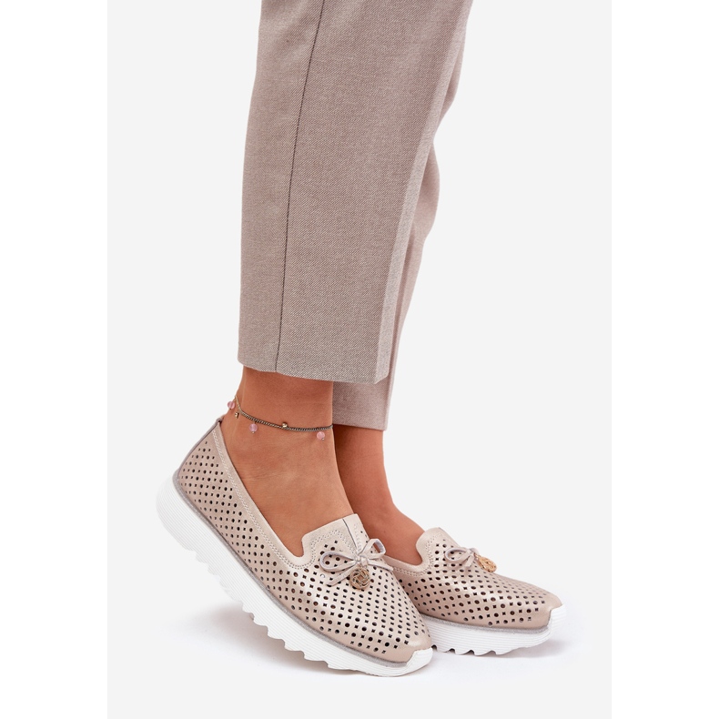 S.Barski Pantofi pentru femei Openwork din piele din piele naturală LR51-631 PLN de aur 1