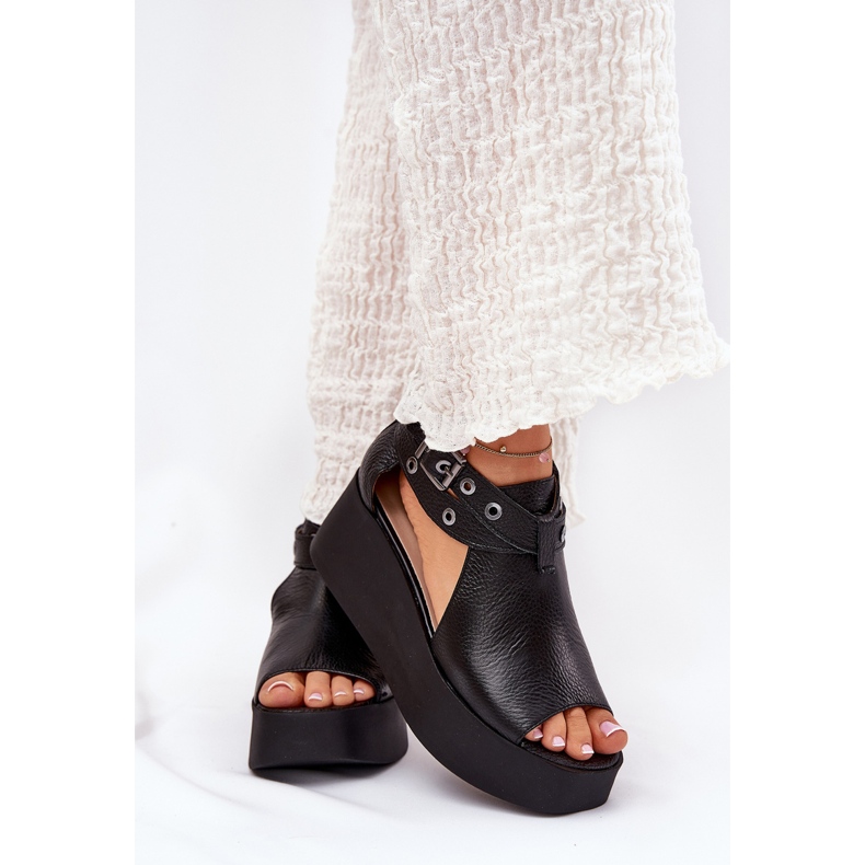 Sandale din piele pe Zazoo 1732 Black Wedge negru 2