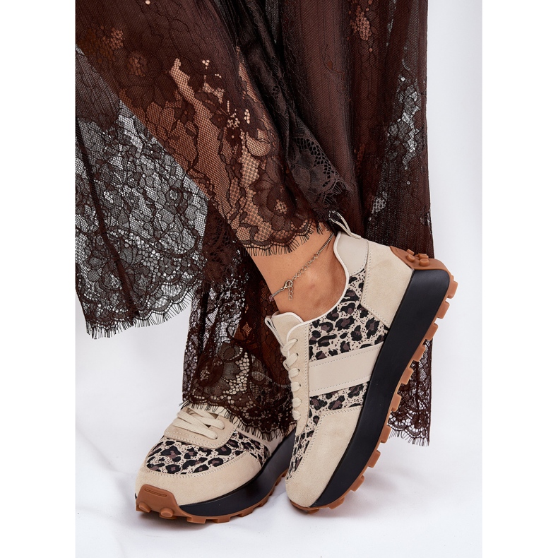 Adidași de căprioară pentru femei pe platforma Leopard Vinceza 66793 Beige bej 2