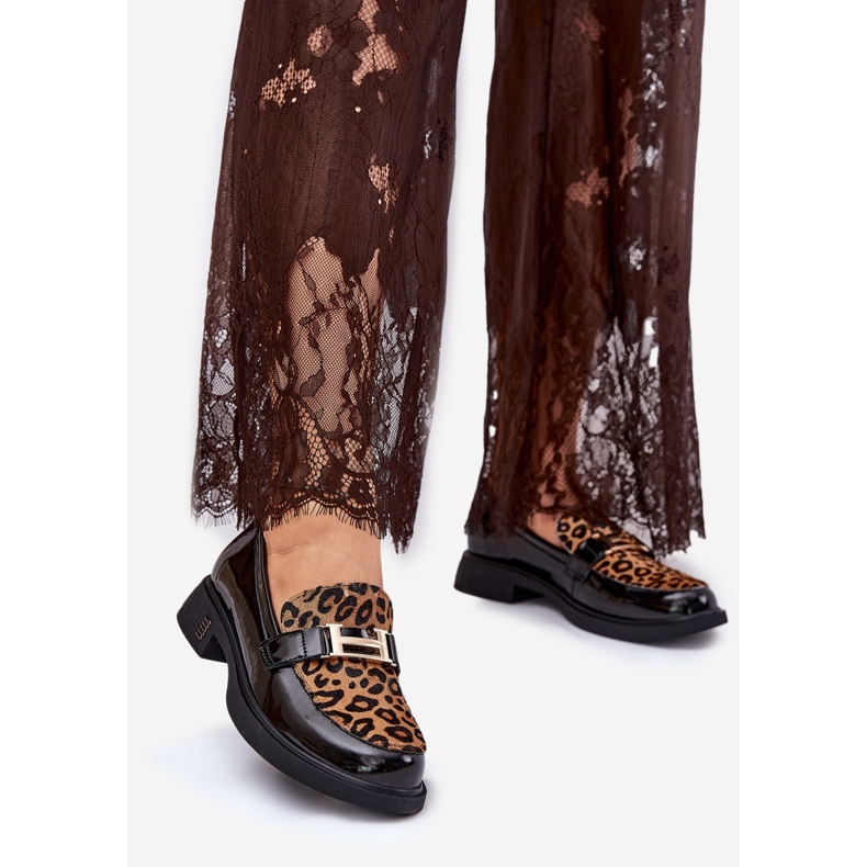 Mocasini lăcuiți din piele leopard Vinceza 66790 Negru 1