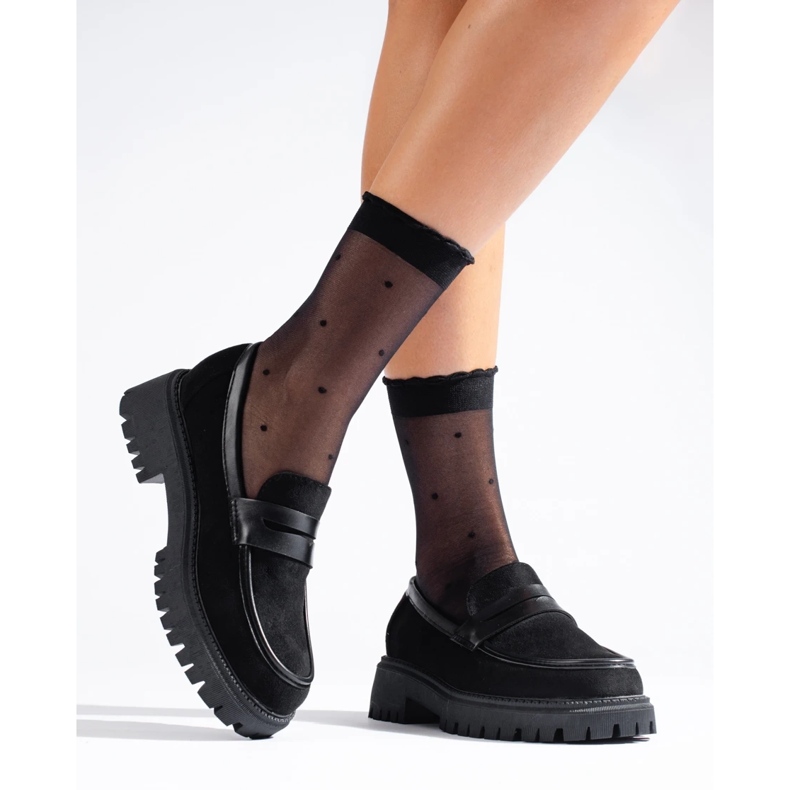 Mocasini de dama de piele intoarsa neagra Shelovet negru 2