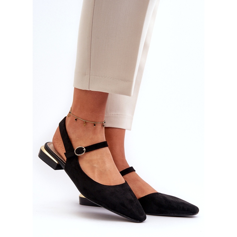 Balerini de damă cu tocuri joase cu tocuri deschise Sergio Leone SK831 negru 1