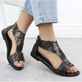 Sandale pentru femei Openwork Platinum Czarne M. Daszyński MR24148-2 negru 4