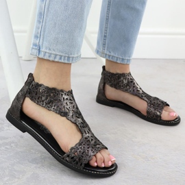 Sandale pentru femei Openwork Platinum Czarne M. Daszyński MR24148-2 negru 5