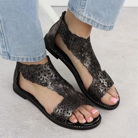 Sandale pentru femei Openwork Platinum Czarne M. Daszyński MR24148-2 negru 6