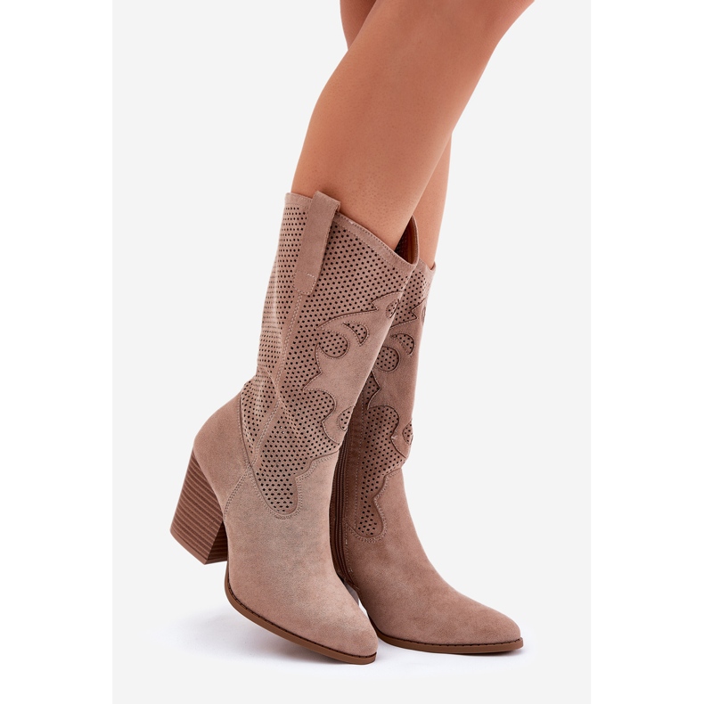 Openwork Cowboy Boots on the Post S.Barski Hy51-606 Beige bej 1