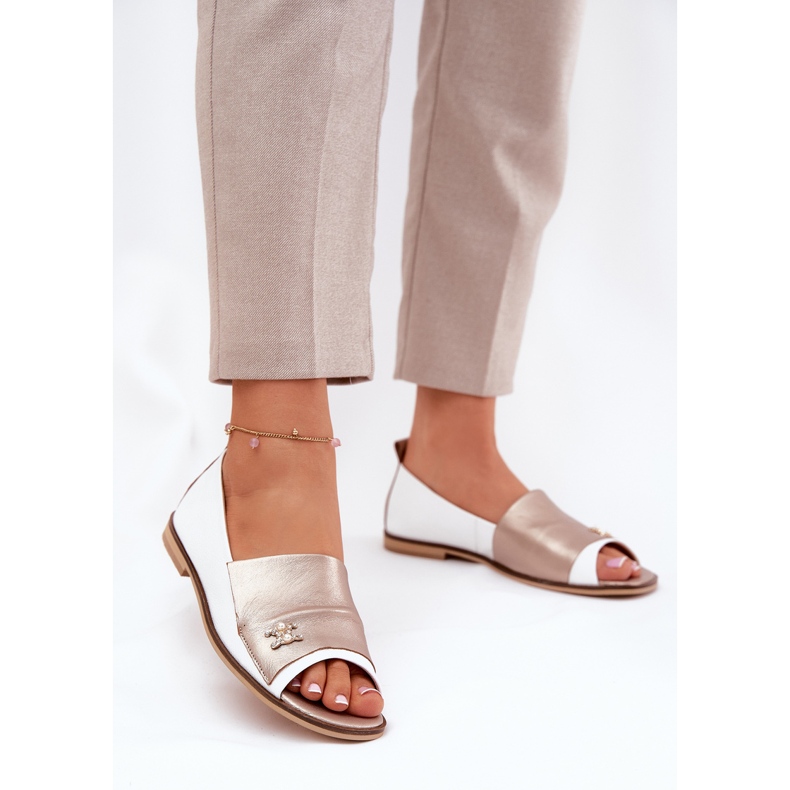 Balerine elegante din piele cu degete goale zazoo 1865 alb și auriu 2