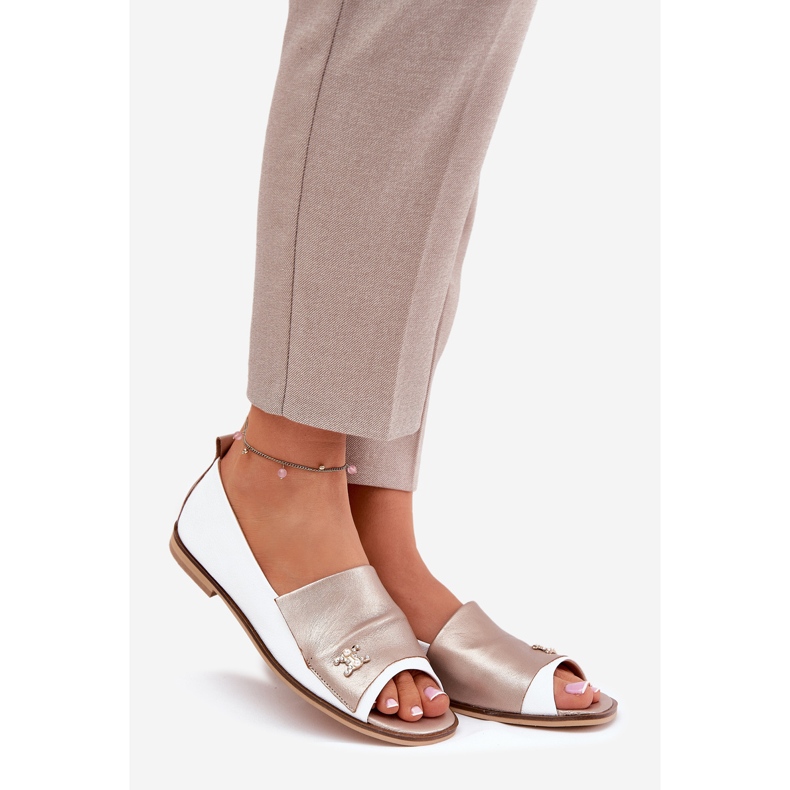 Balerine elegante din piele cu degete goale zazoo 1865 alb și auriu 1