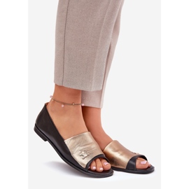 Balerine elegante din piele cu degete goale zazoo 1865 aur-negru 1