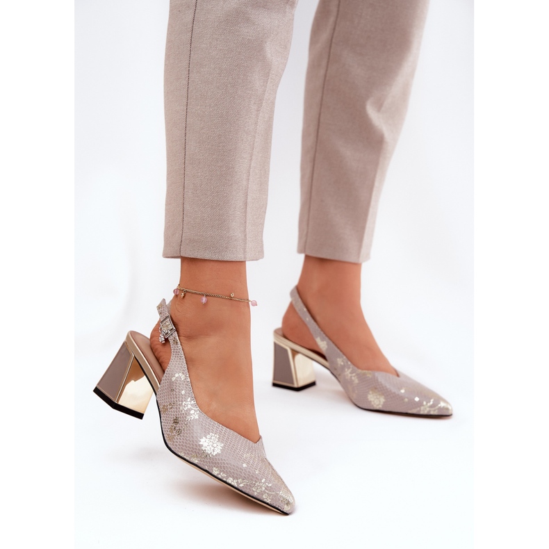 Sandale din piele pentru femei pe stâlp cu unelte cu nas ridicat Vinceza 66733 Aur și argint 2