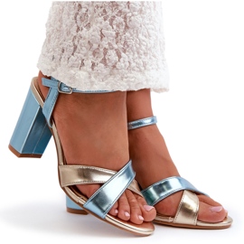 Seastar Sandale pentru femei din piele ecologică pe Blue-Gold Post albastru 4