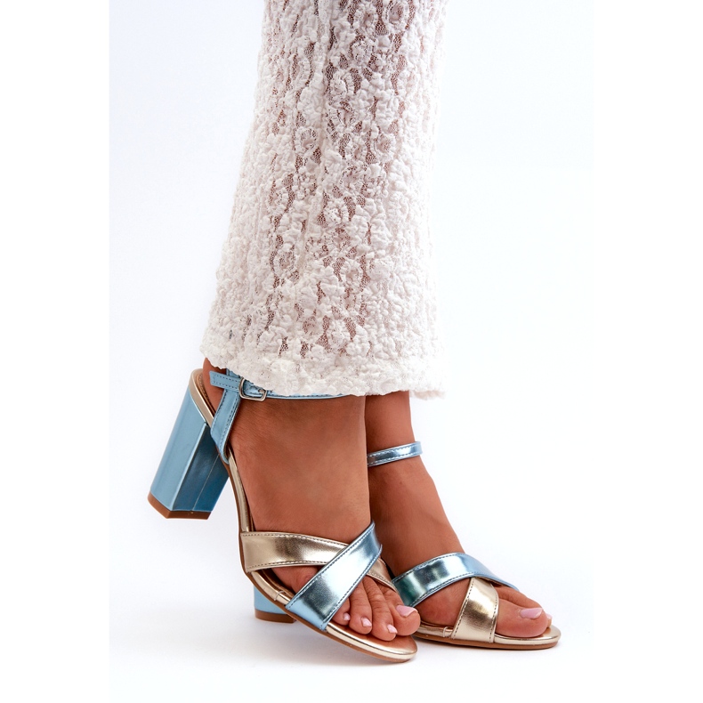 Seastar Sandale pentru femei din piele ecologică pe Blue-Gold Post albastru 1