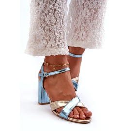 Seastar Sandale pentru femei din piele ecologică pe Blue-Gold Post albastru 3