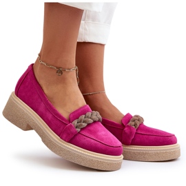 Zazoo 3429/W Leafers din piele din piele de căprioară pentru femei cu un ornament de Fuchsia roz 4