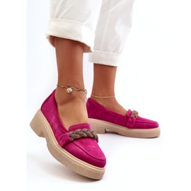 Zazoo 3429/W Leafers din piele din piele de căprioară pentru femei cu un ornament de Fuchsia roz 1