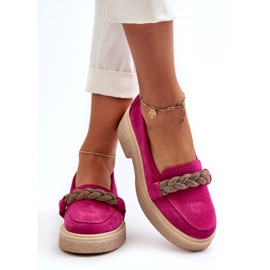 Zazoo 3429/W Leafers din piele din piele de căprioară pentru femei cu un ornament de Fuchsia roz 3