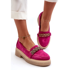 Zazoo 3429/W Leafers din piele din piele de căprioară pentru femei cu un ornament de Fuchsia roz 2