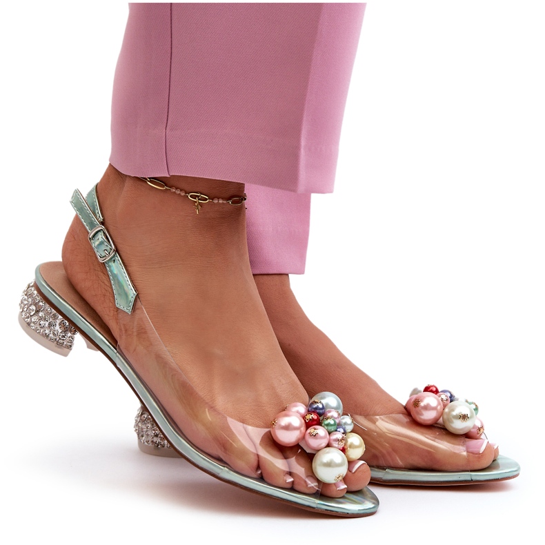 S.Barski Sandale Transparente Toc Cu Decor Verde D&amp;A MR38-368 5