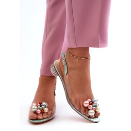 S.Barski Sandale Transparente Toc Cu Decor Verde D&amp;A MR38-368 3