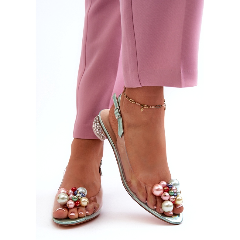 S.Barski Sandale Transparente Toc Cu Decor Verde D&amp;A MR38-368 3