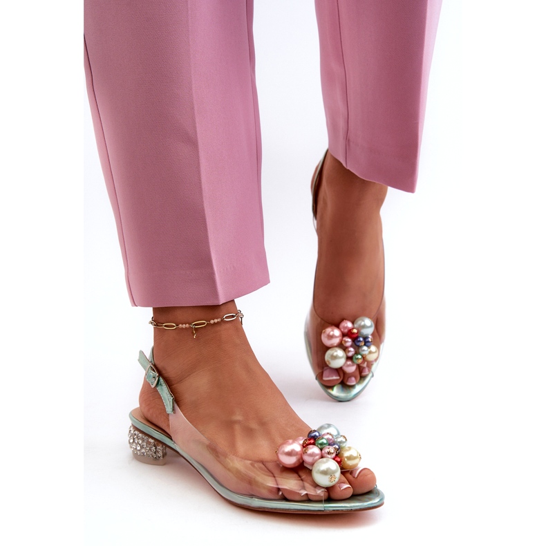 S.Barski Sandale Transparente Toc Cu Decor Verde D&amp;A MR38-368 1