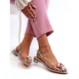 S.Barski Sandale Transparente Toc Cu Decor Verde D&amp;A MR38-368 4