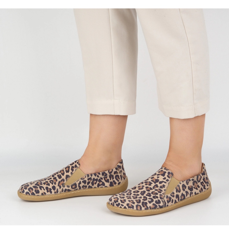 Pantofi de piele pentru femei desculți Pollonus a alunecat 5-1308-023 Print leopard bej 1