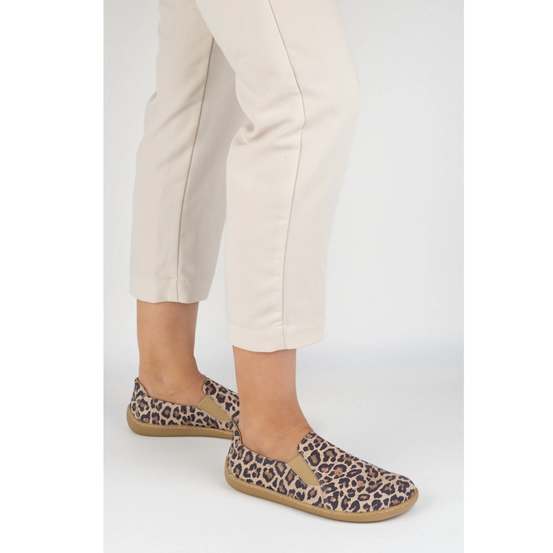 Pantofi de piele pentru femei desculți Pollonus a alunecat 5-1308-023 Print leopard bej 2
