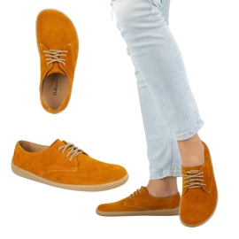 Pollonus din piele pentru femei Barefoot 5-1288-025 Velor galben 2