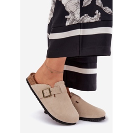 Suede Flip -flops Blops Women Clogs With a Big Star RR274A385 Beige Buckle bej 1