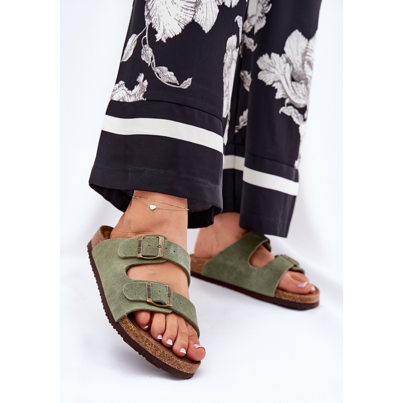 Big Star FLIP -uri pentru femei din piele de căprioară cu Star Big RR274A393 Cleme verzi verde 2