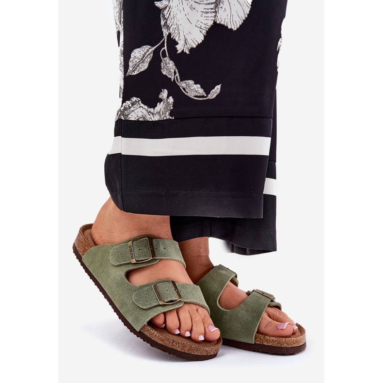 Big Star FLIP -uri pentru femei din piele de căprioară cu Star Big RR274A393 Cleme verzi verde 1